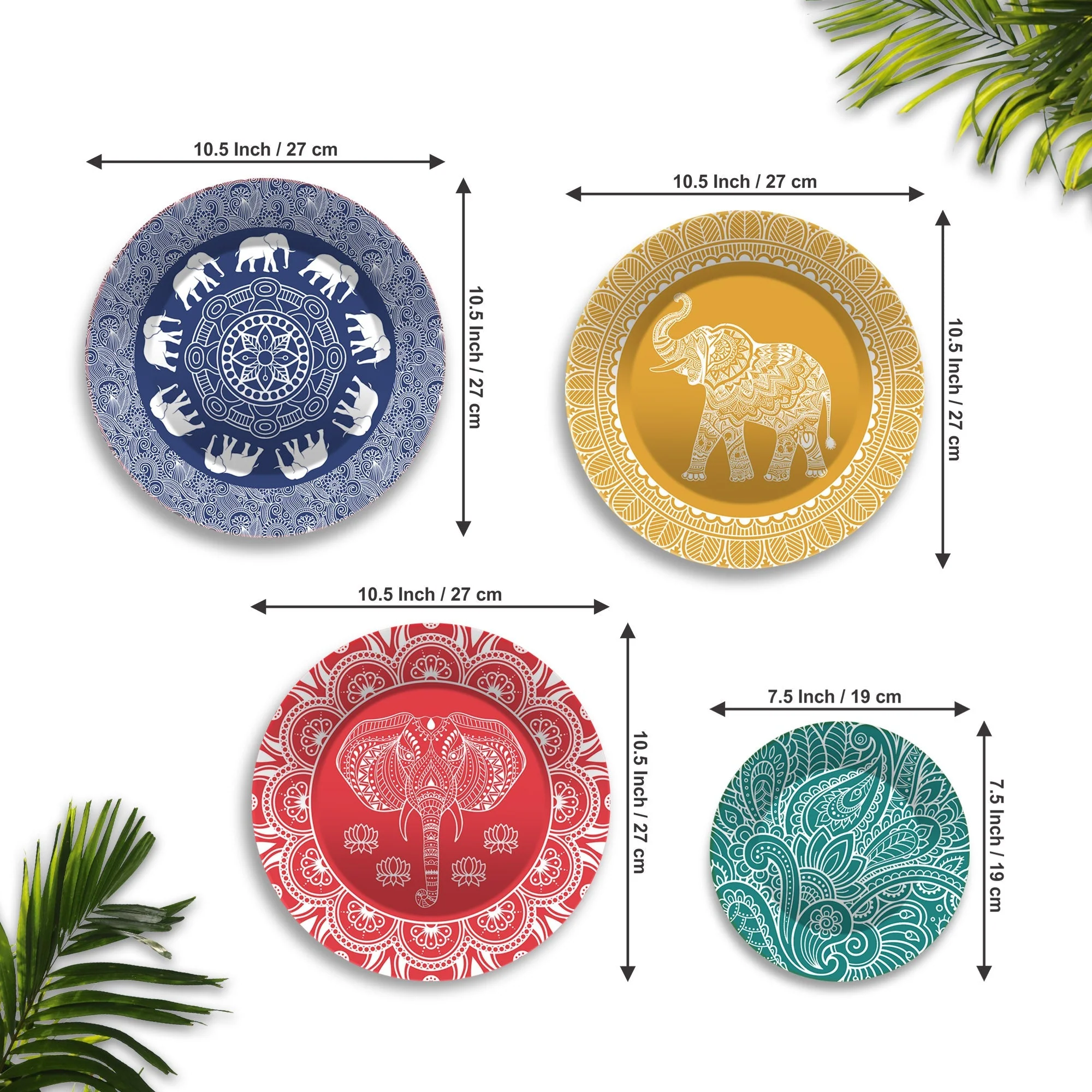 Mandala Pattern Elephants Wall Plates Painting Set of Four - Image 6