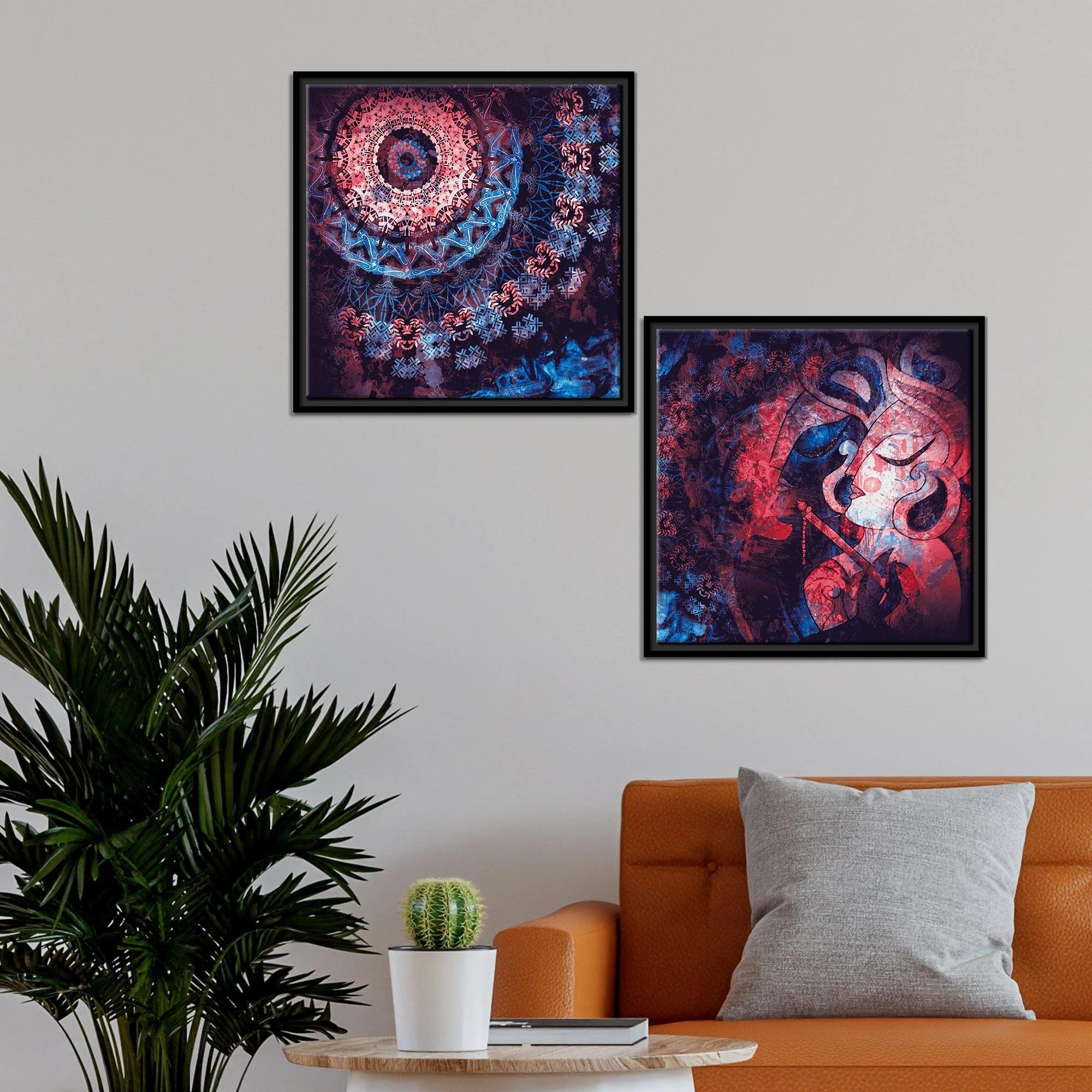 Mandala Eye & Radha Krishna Wall Painting of 2 Pieces Floating Frame - Image 3