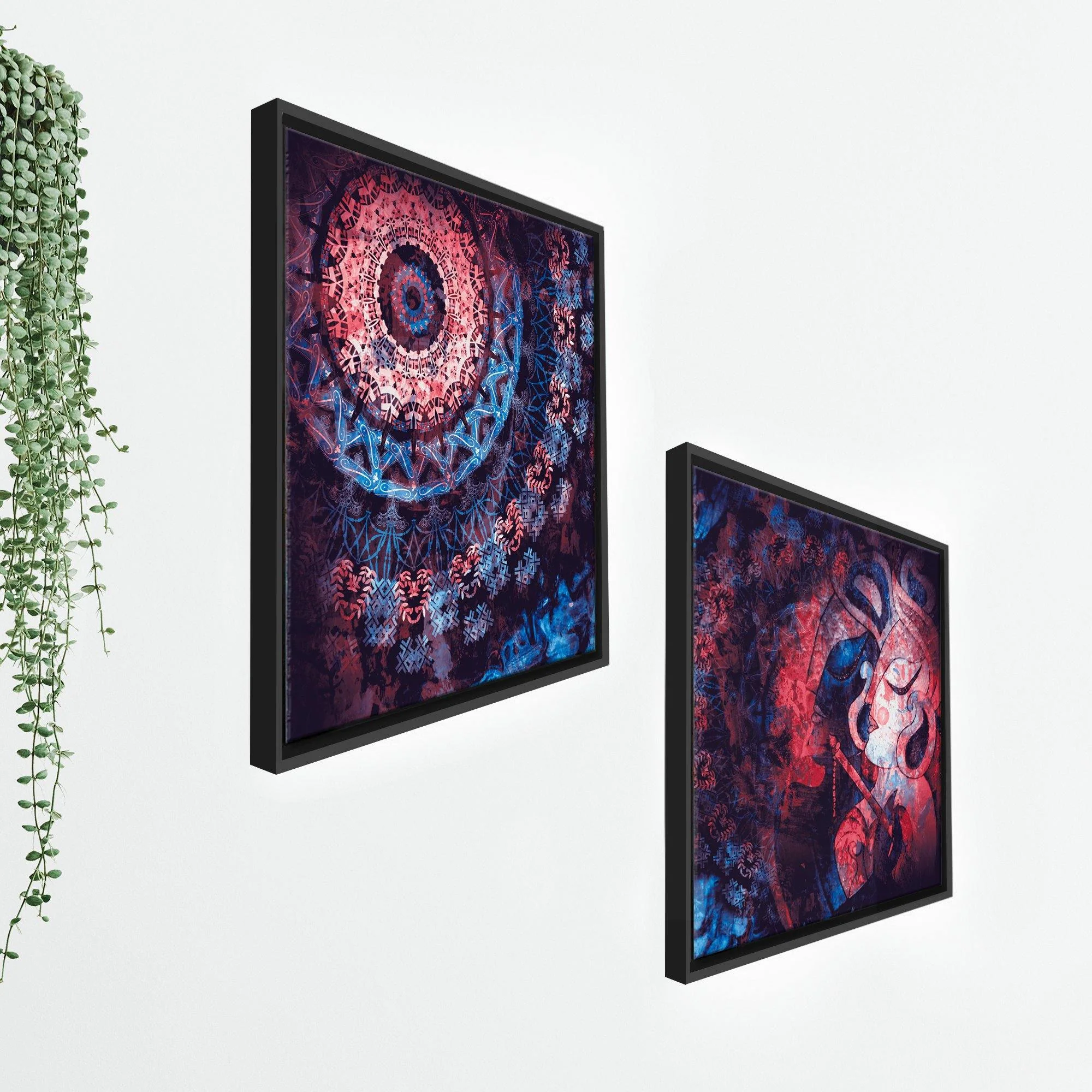 Mandala Eye & Radha Krishna Wall Painting of 2 Pieces Floating Frame - Image 7