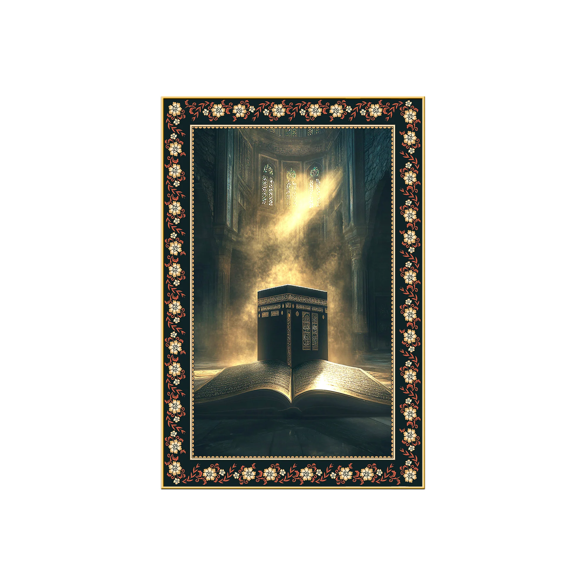 Mecca Holy Mosque Islamic Floral Border Vertical Wall Painting - Image 4