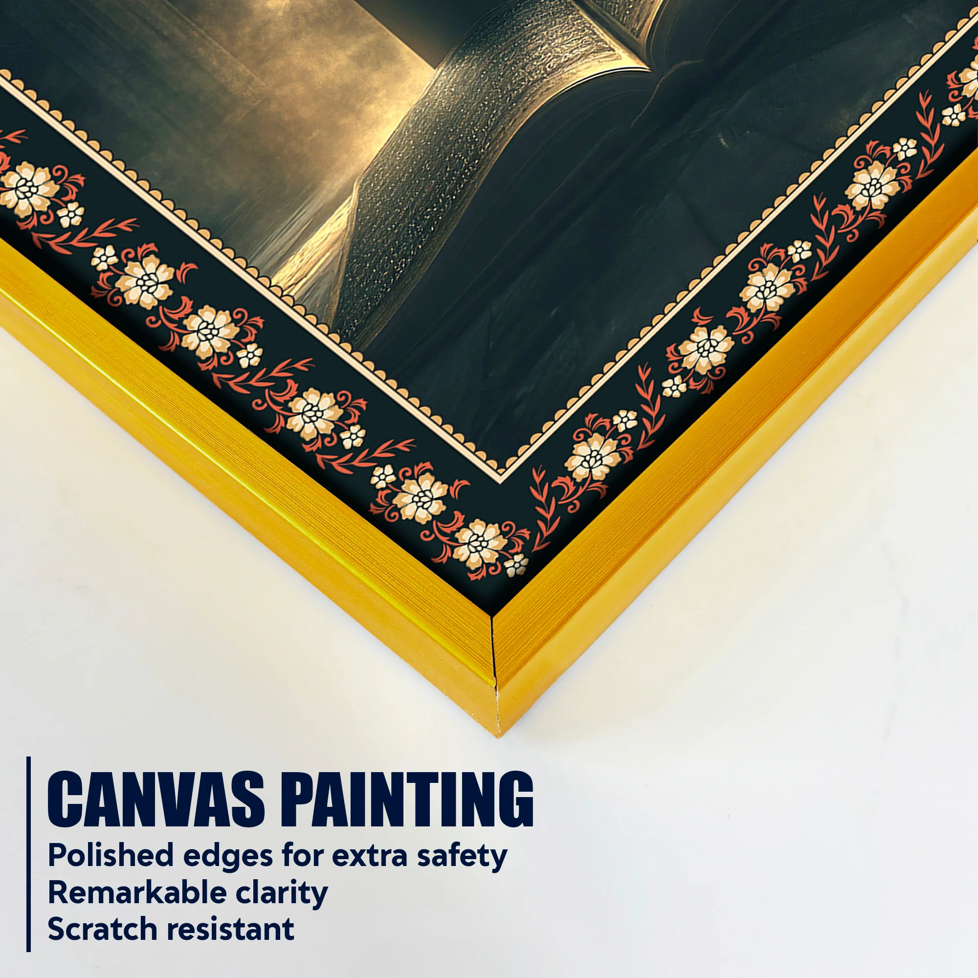 Mecca Holy Mosque Islamic Floral Border Vertical Wall Painting - Image 5