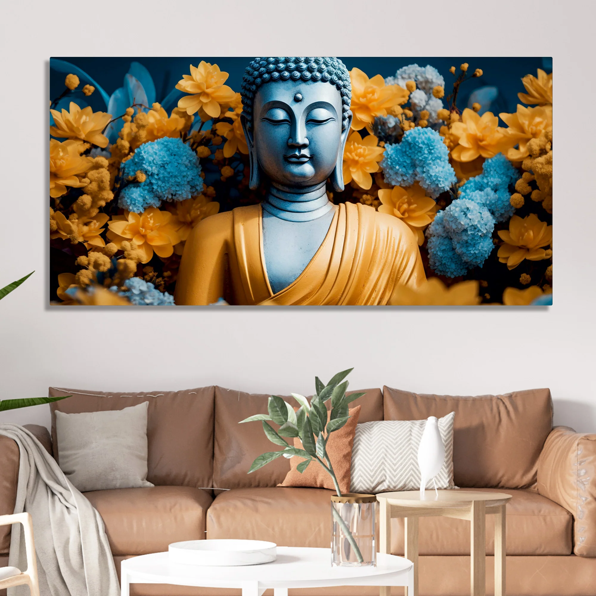 Meditating Buddha Monk Canvas Wall Painting - Image 3