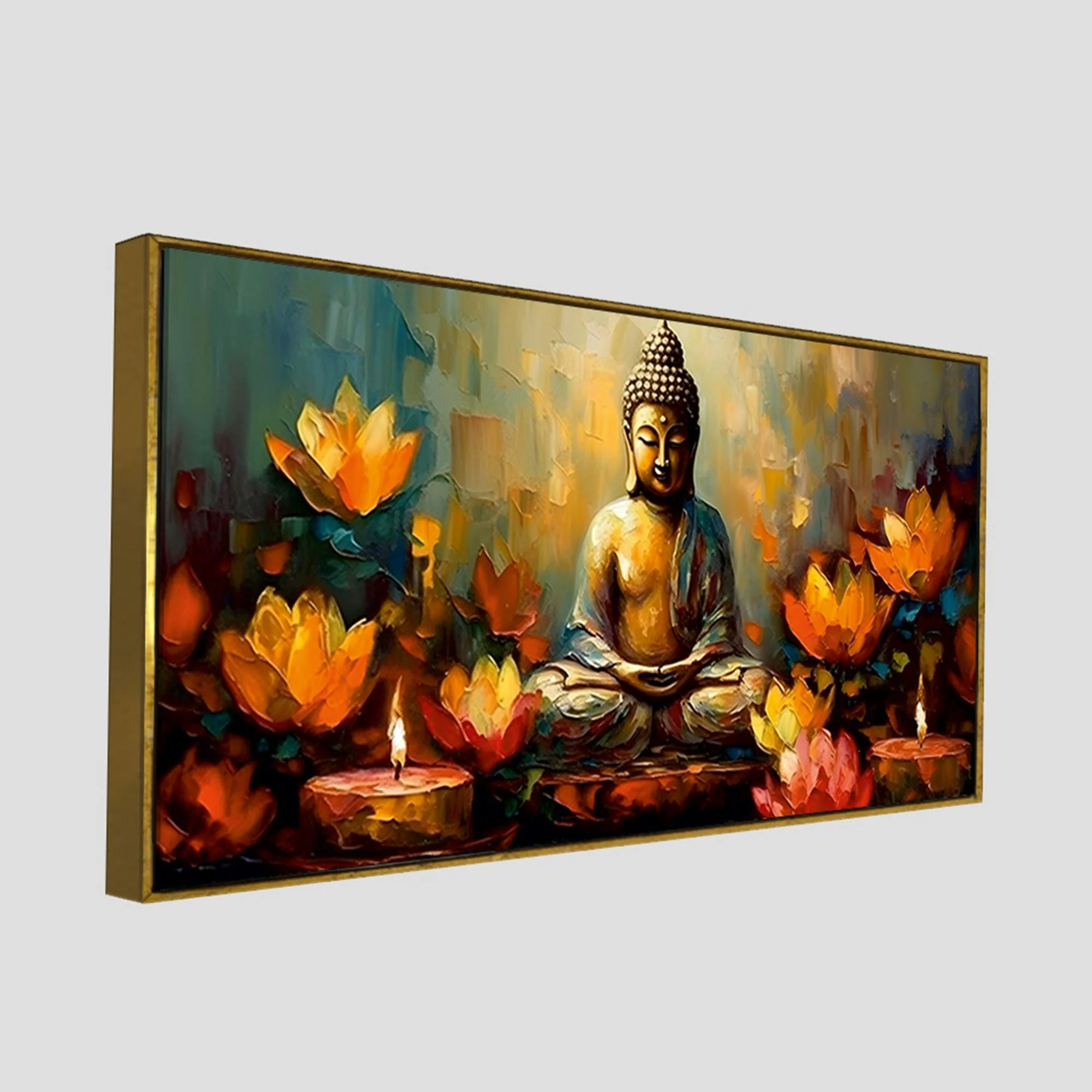 Meditating Buddha Statue with Lotus Flower Canvas Wall Painting - Image 5