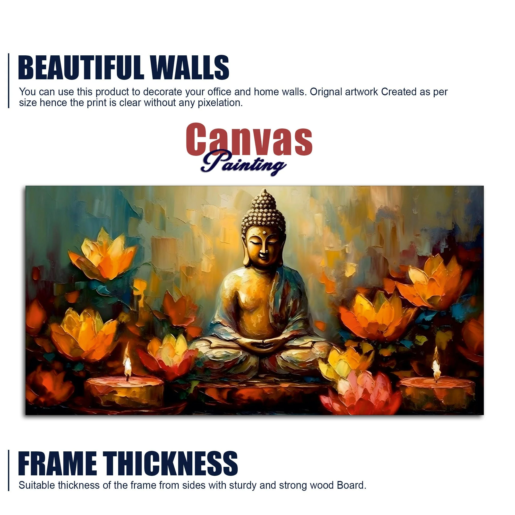 Meditating Buddha Statue with Lotus Flower Canvas Wall Painting - Image 6
