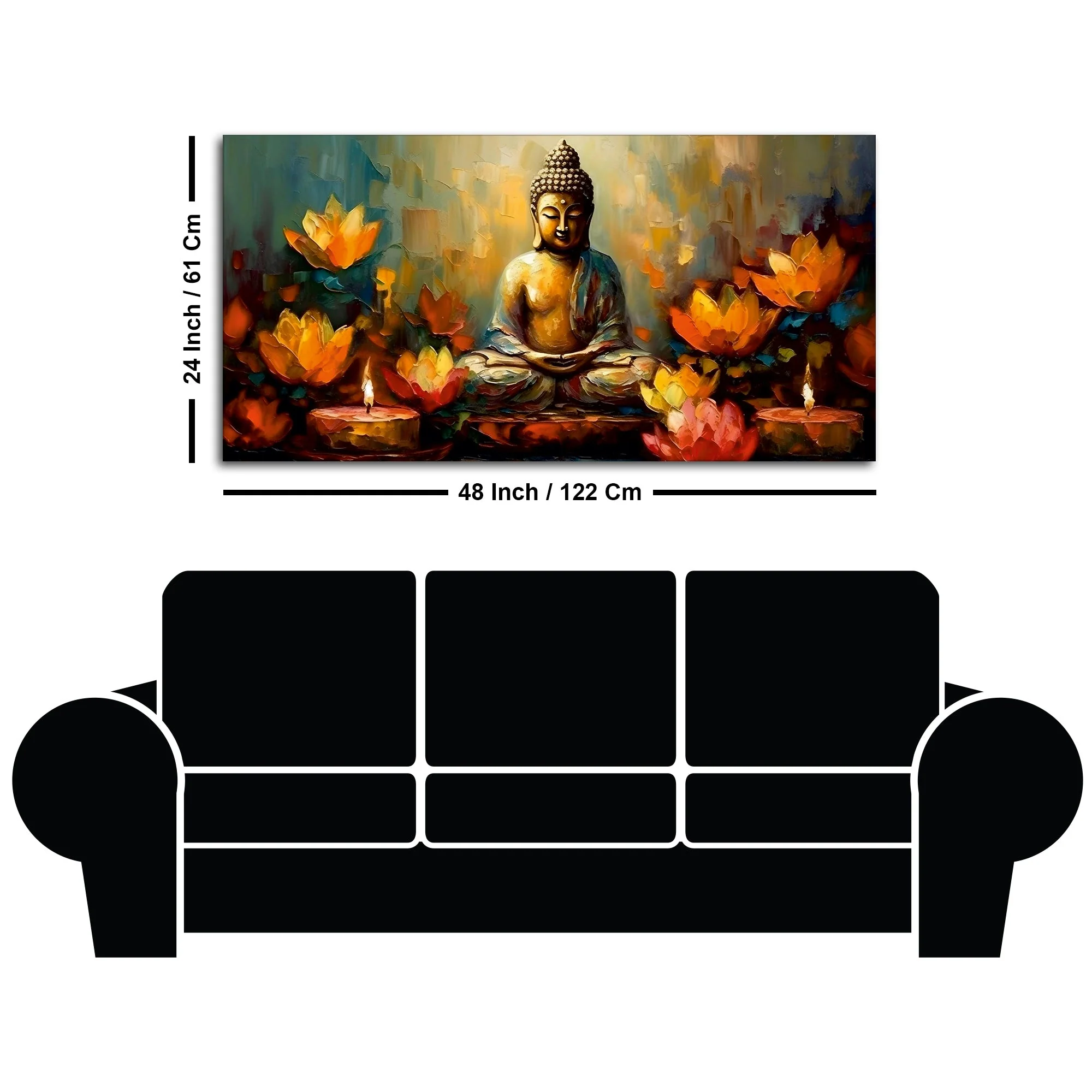 Meditating Buddha Statue with Lotus Flower Canvas Wall Painting - Image 7