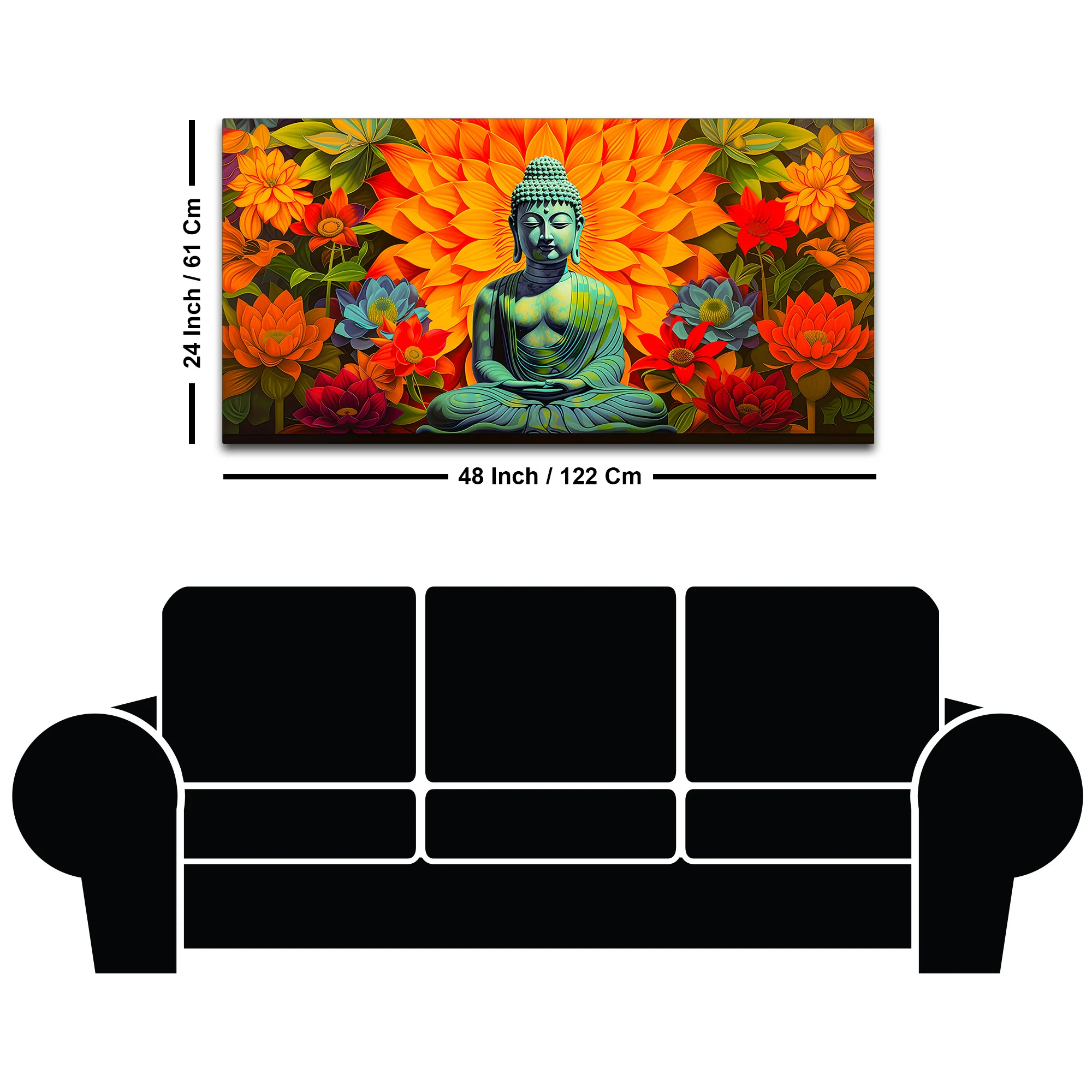 Meditating Buddha Wall Painting with Colorful Lotus Flowers - Image 8