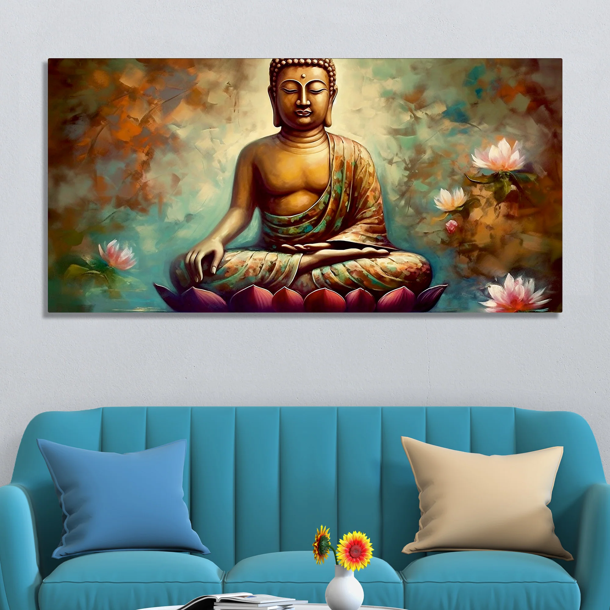 Meditating Gautam Buddha Statue Canvas Wall Painiting - Image 3