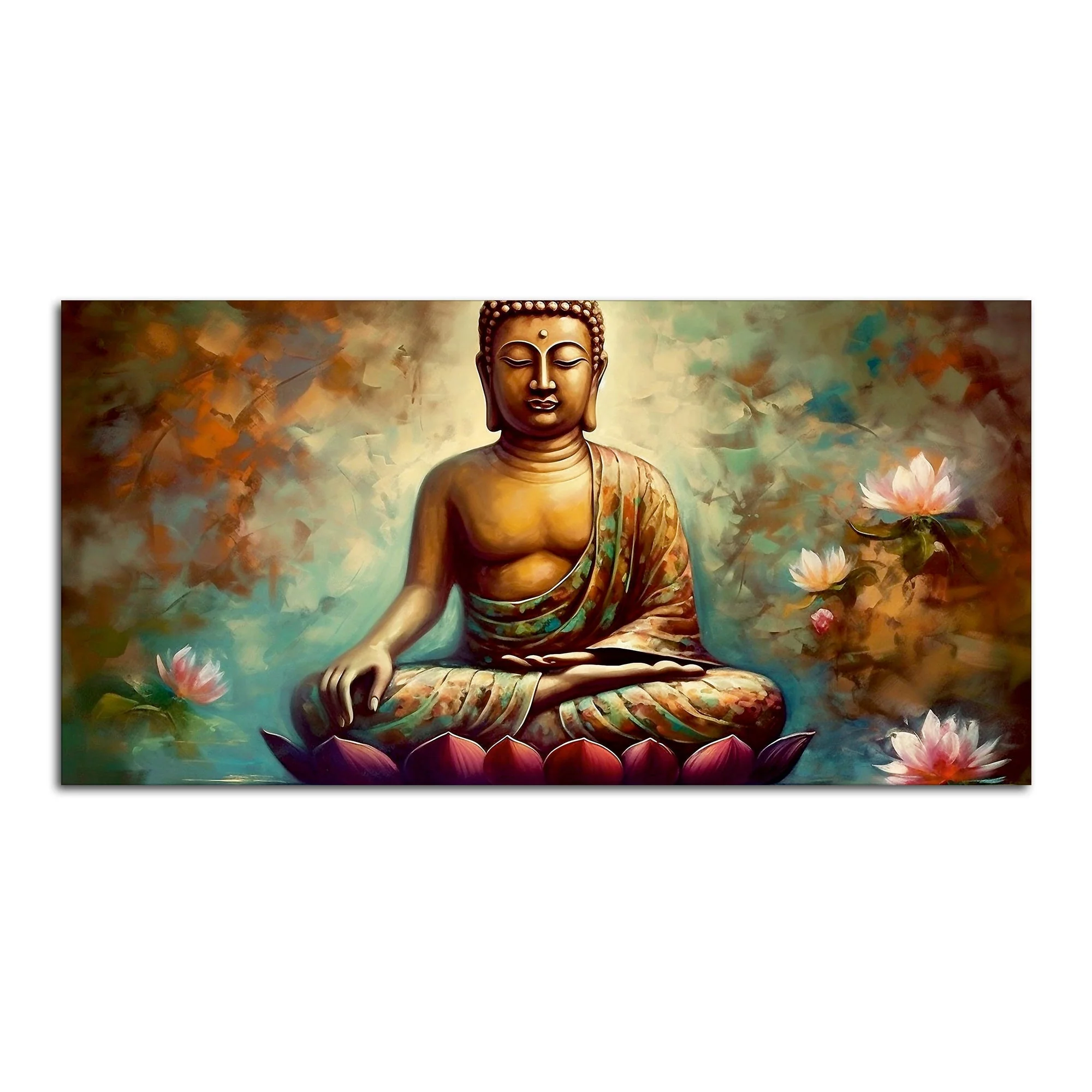 Meditating Gautam Buddha Statue Canvas Wall Painiting - Image 4