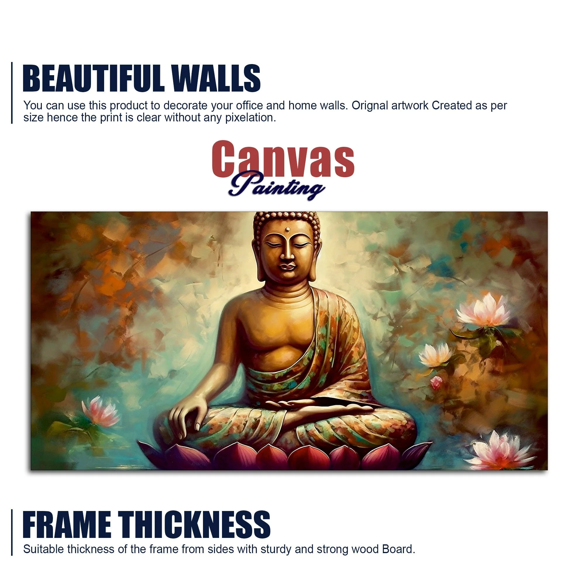 Meditating Gautam Buddha Statue Canvas Wall Painiting - Image 6