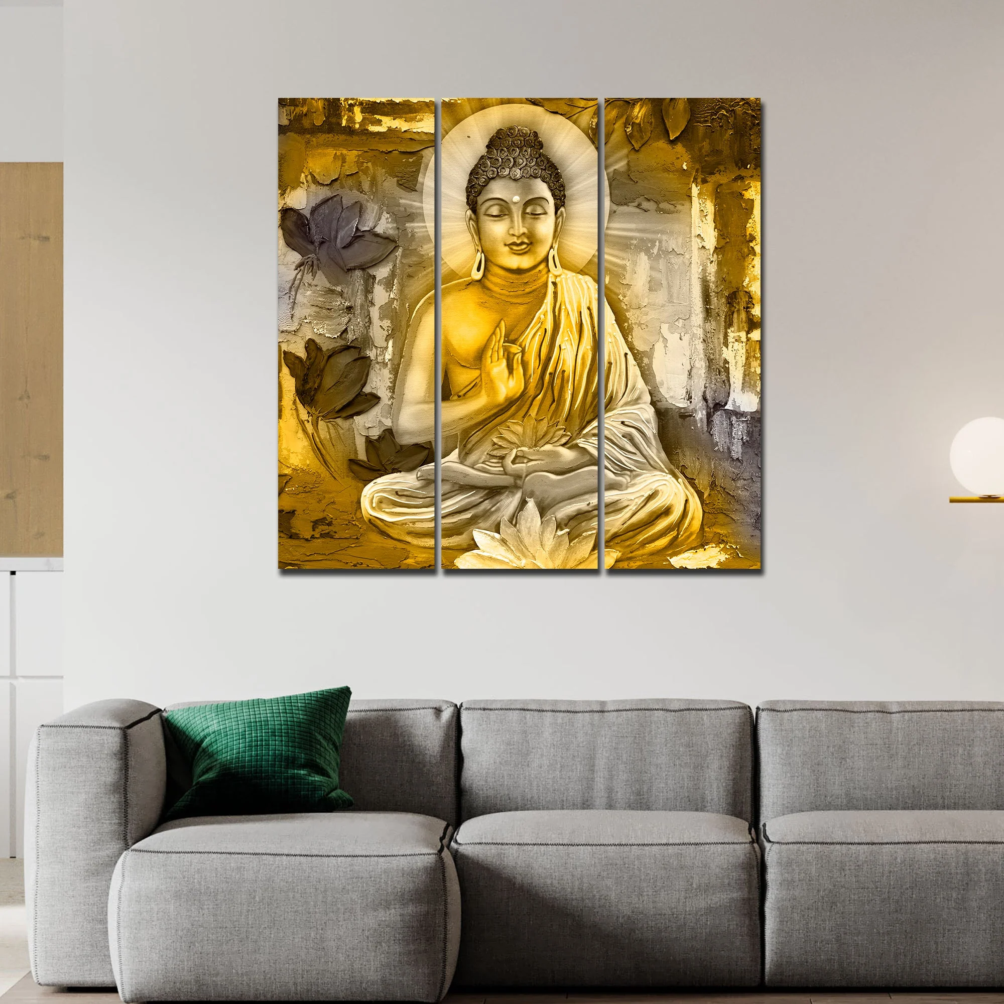 Meditating Lord Buddha Wall Painting Three Pieces - Image 2
