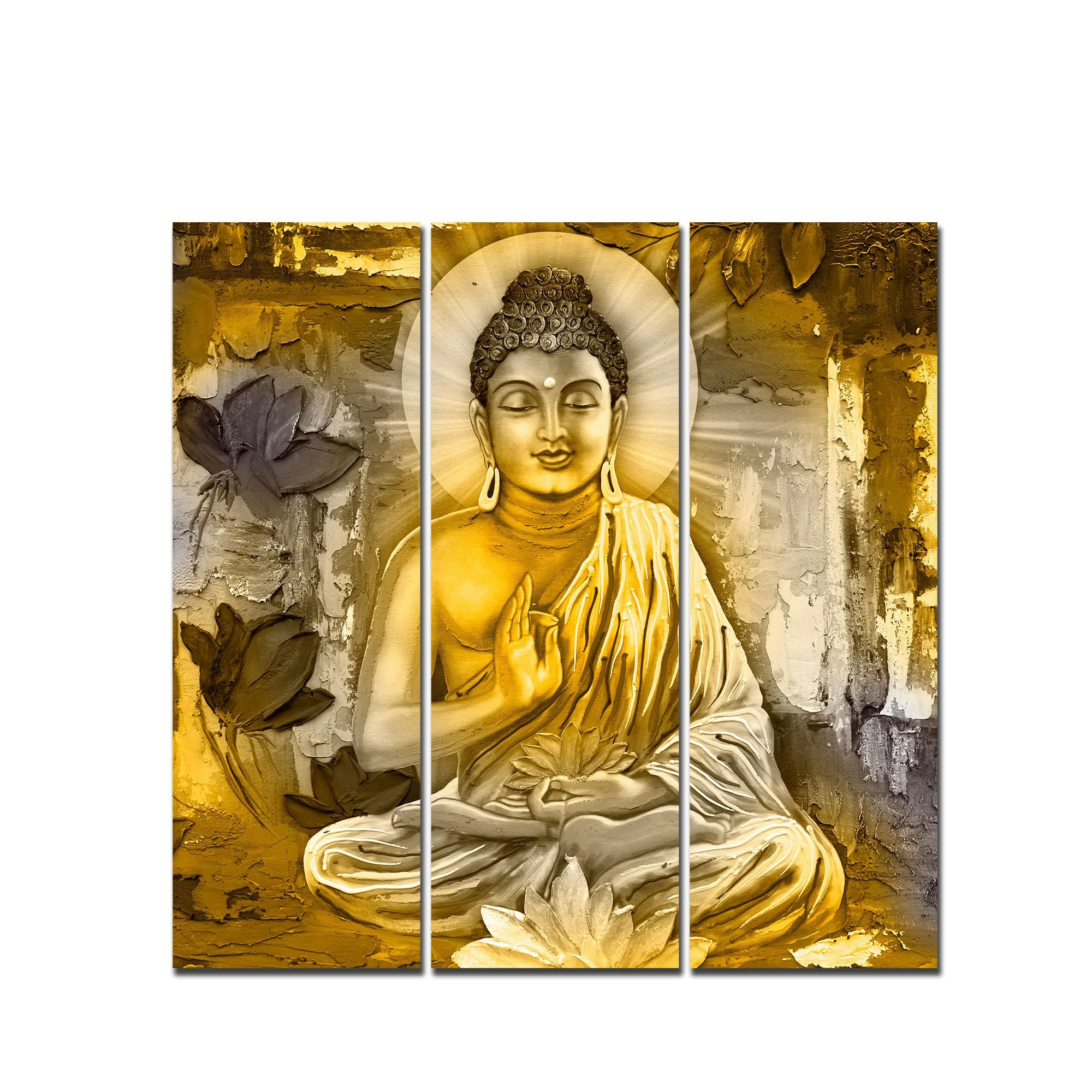 Meditating Lord Buddha Wall Painting Three Pieces - Image 4