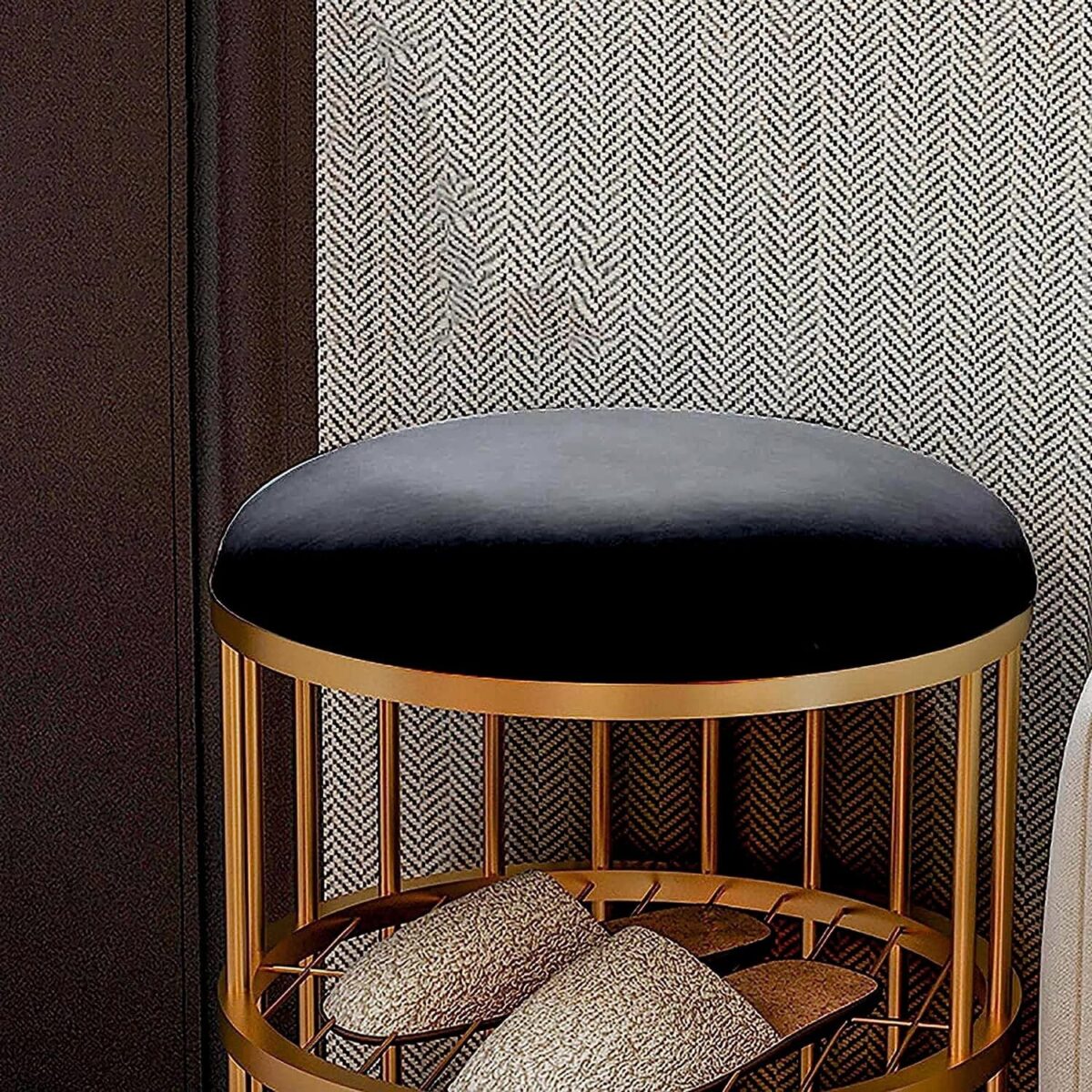 Metal Frame Shoe Bench Rack with Black Padded Seat - Image 3