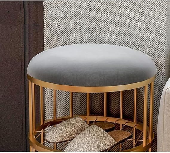 Metal Frame Shoe Bench Rack with Gray Padded Seat - Image 2