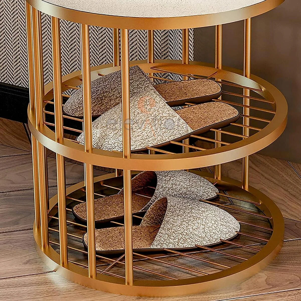 Metal Frame Shoe Bench Rack with White Padded Seat - Image 3