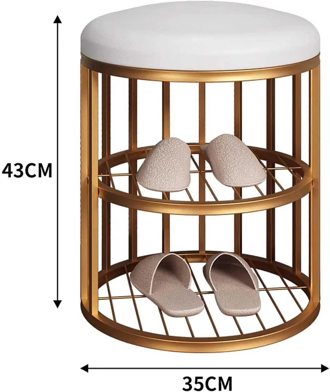 Metal Frame Shoe Bench Rack with White Padded Seat - Image 4