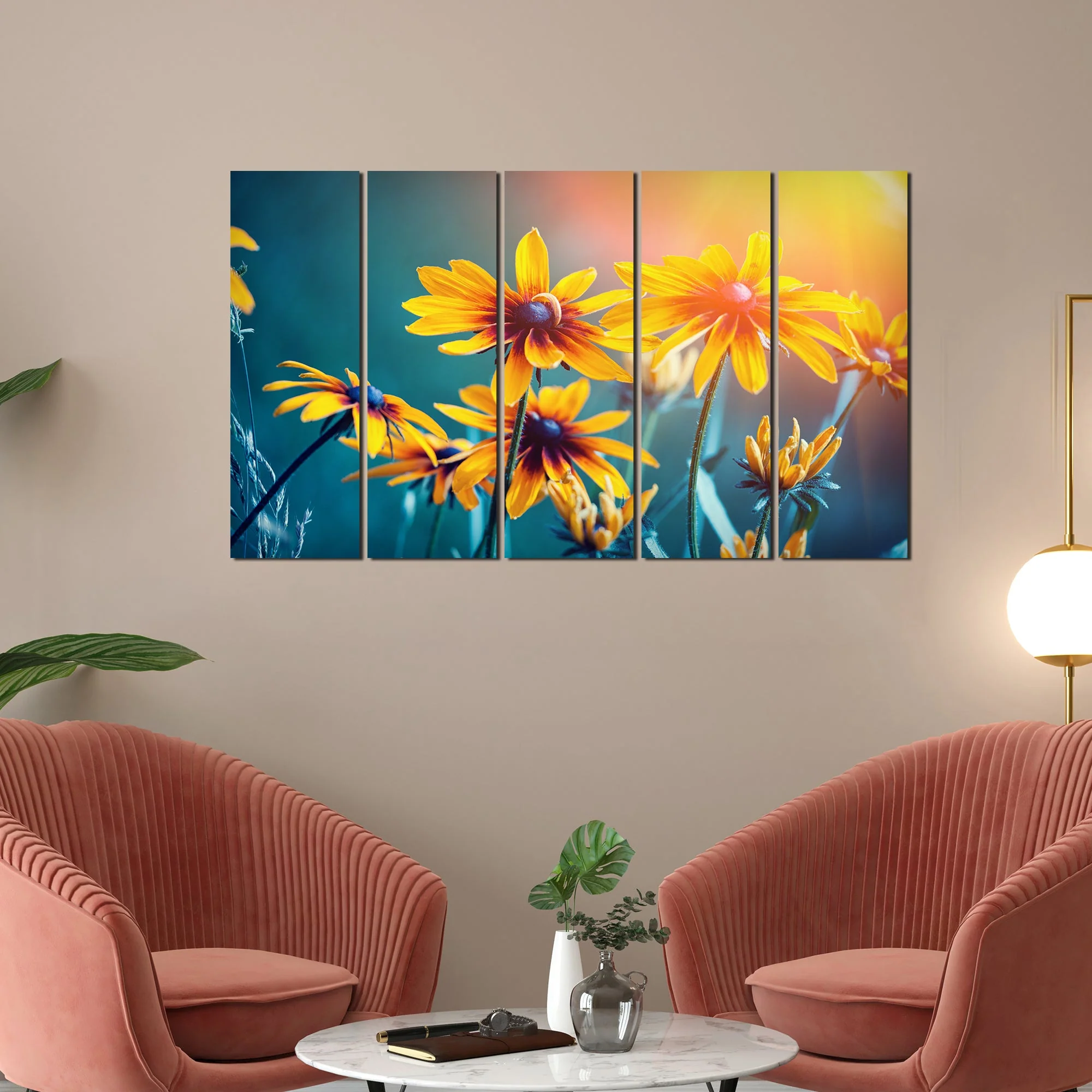 Mexican Sunflower Canvas Wall Painting Set of Five - Image 2