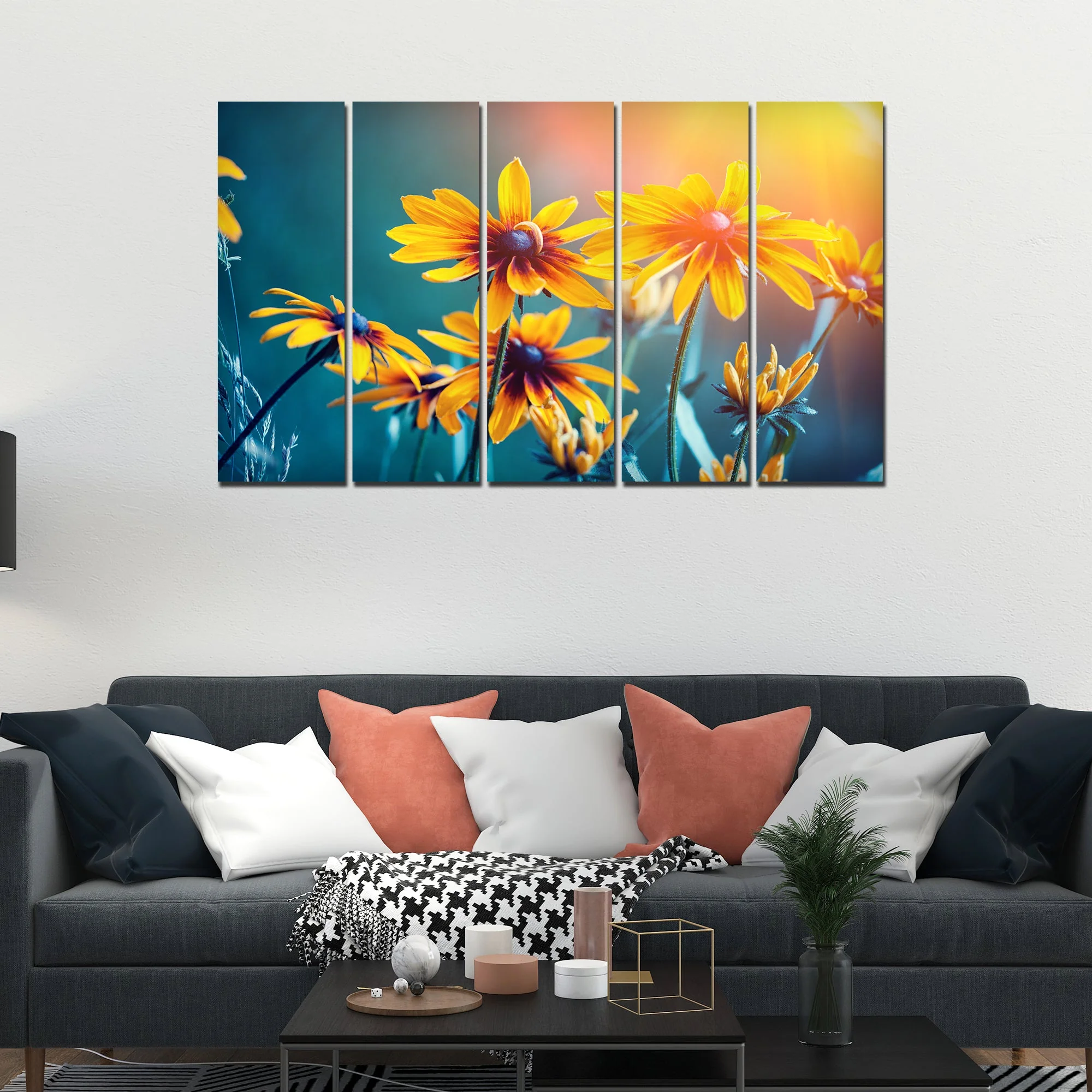 Mexican Sunflower Canvas Wall Painting Set of Five - Image 3