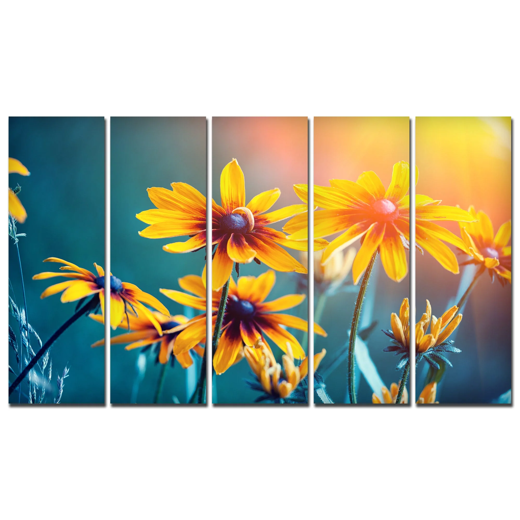 Mexican Sunflower Canvas Wall Painting Set of Five - Image 4