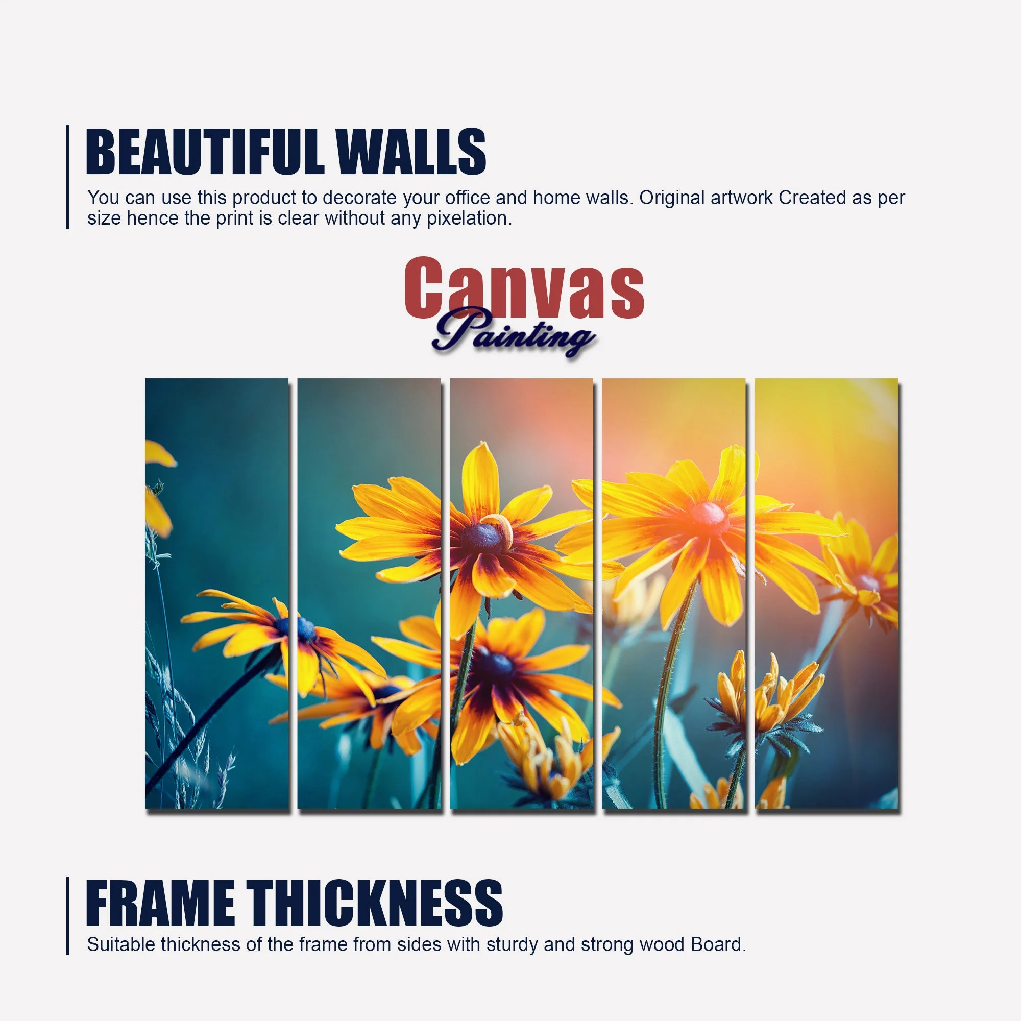 Mexican Sunflower Canvas Wall Painting Set of Five - Image 5