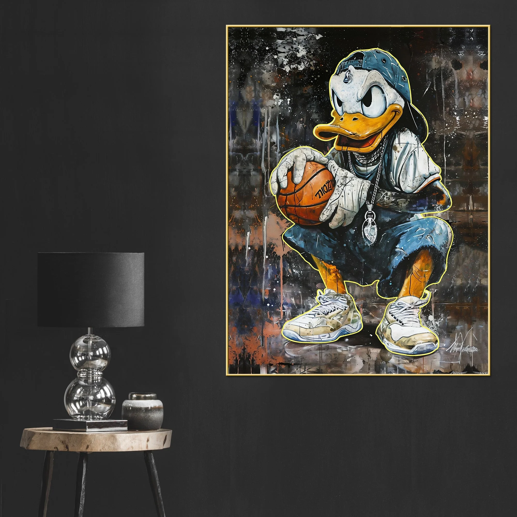 Micheal Donald On Basket Court Cotton Canvas Wall Painting - Image 2