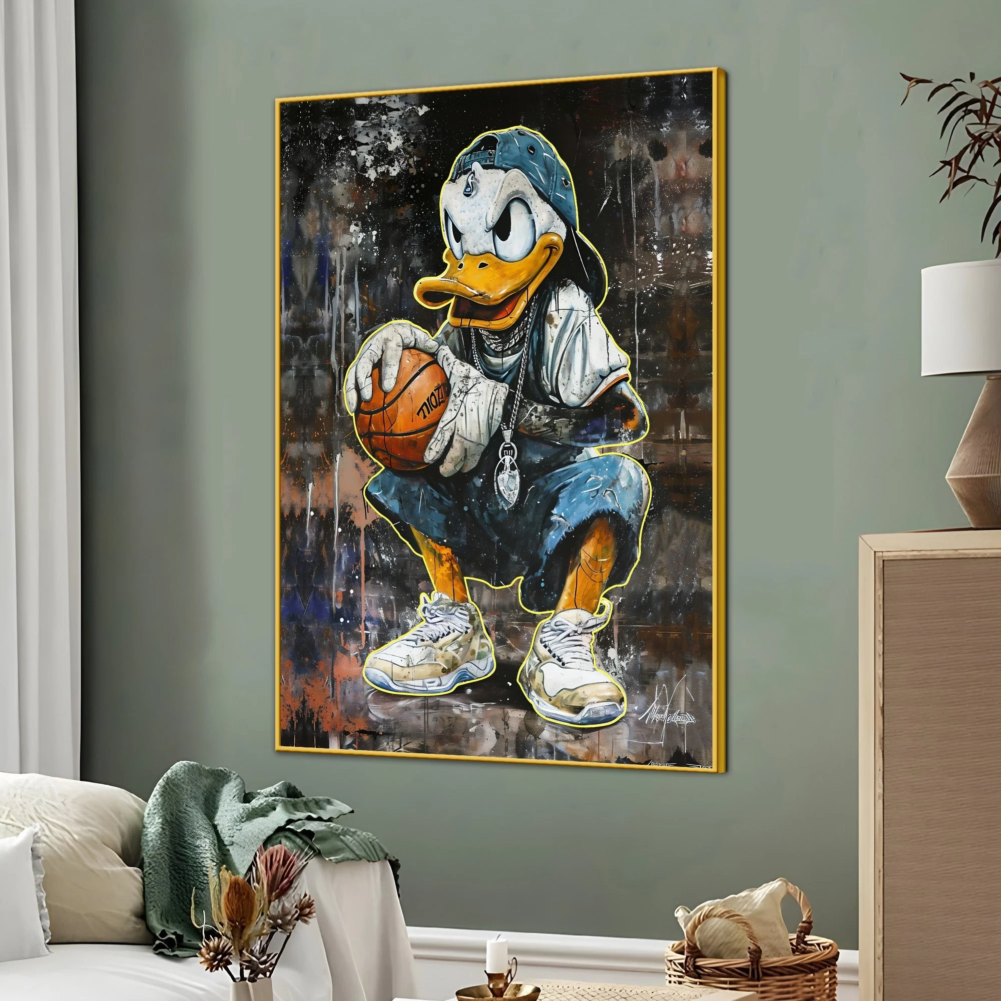 Micheal Donald On Basket Court Cotton Canvas Wall Painting - Image 3