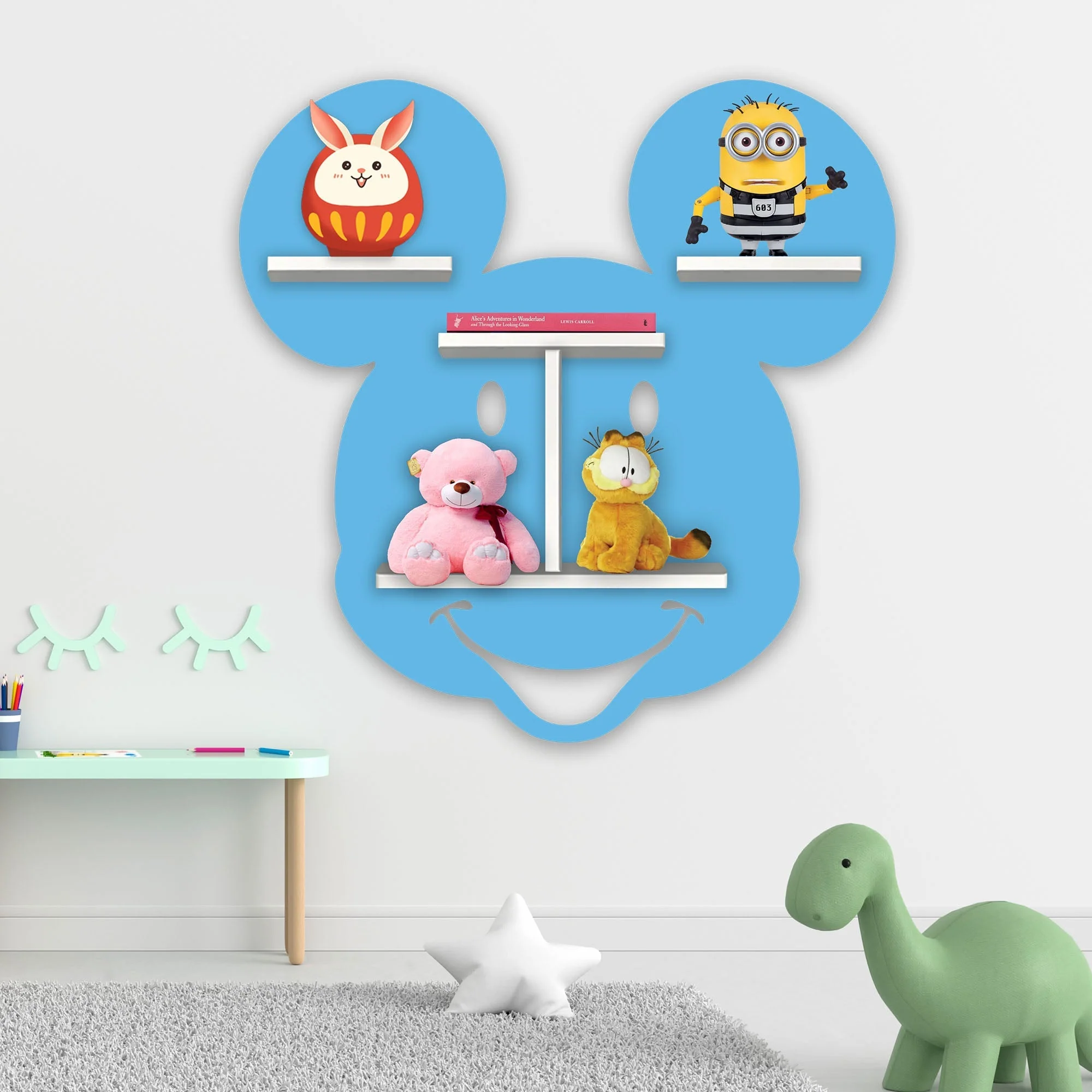 Mickey Mouse Face Shape Wooden LED Light Wall Shelf for Kids - Image 3