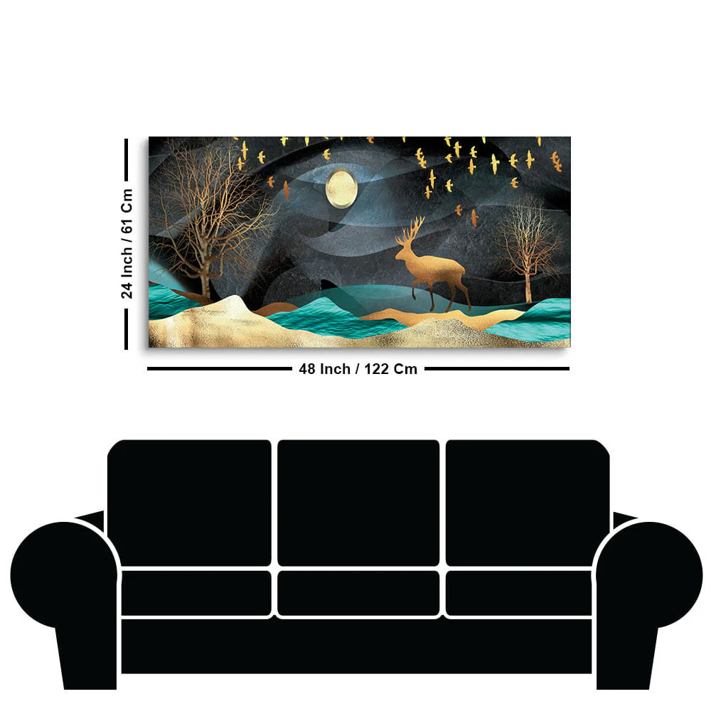 Midnight Golden Deer Scenery Premium Canvas Wall Painting - Image 7