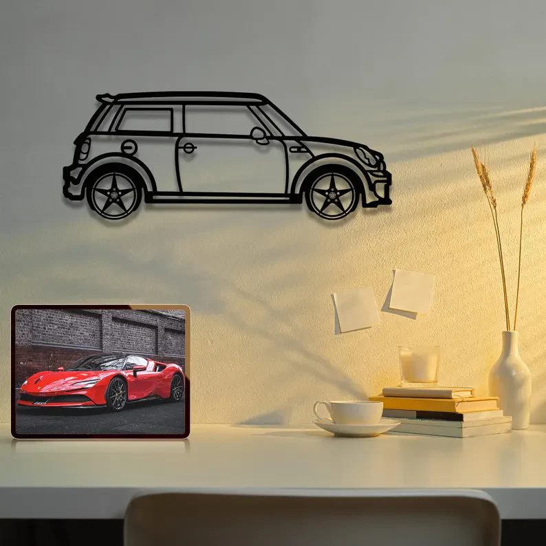 Mini Hatchback Car Metal Wall Hanging for Wall Decor - Image 2