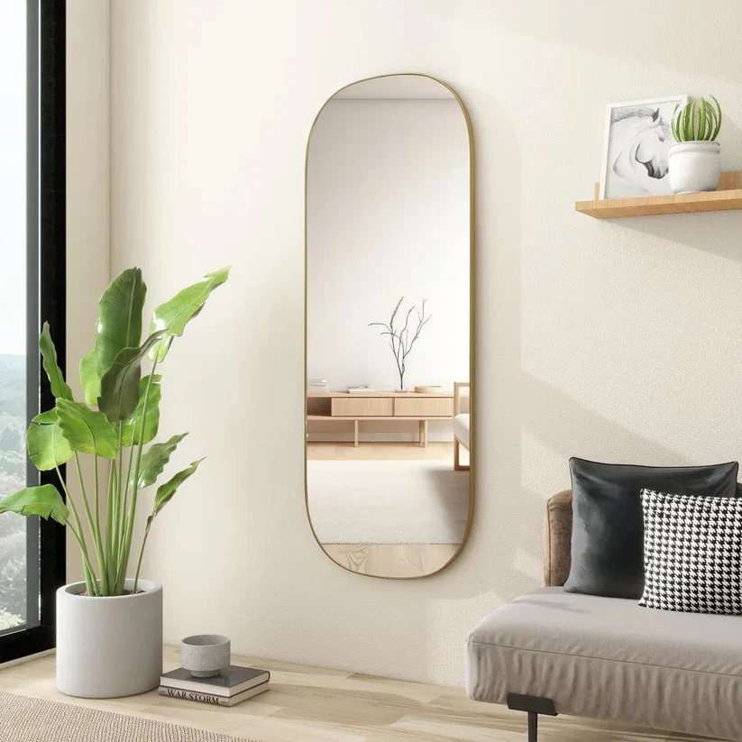 Minimal Gold Arch Wall Mirror for Vertical Display - Image 2