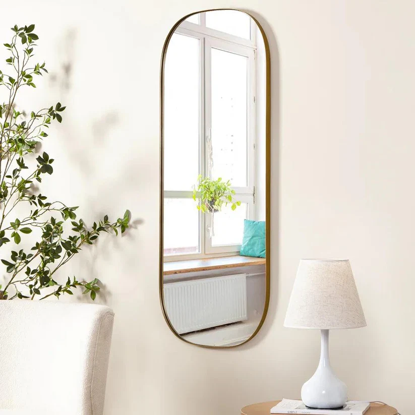 Minimal Gold Arch Wall Mirror for Vertical Display - Image 3