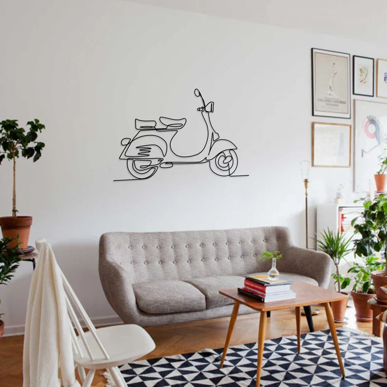 Minimal Scooter Line Art Metal Wall Hanging