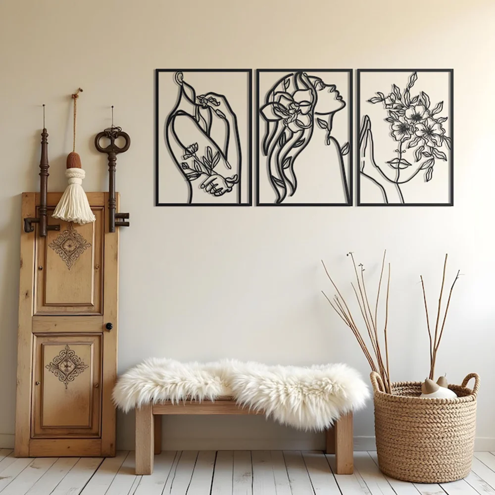 Minimalist Abstract Woman With Flower Metal Art Decor - Image 2