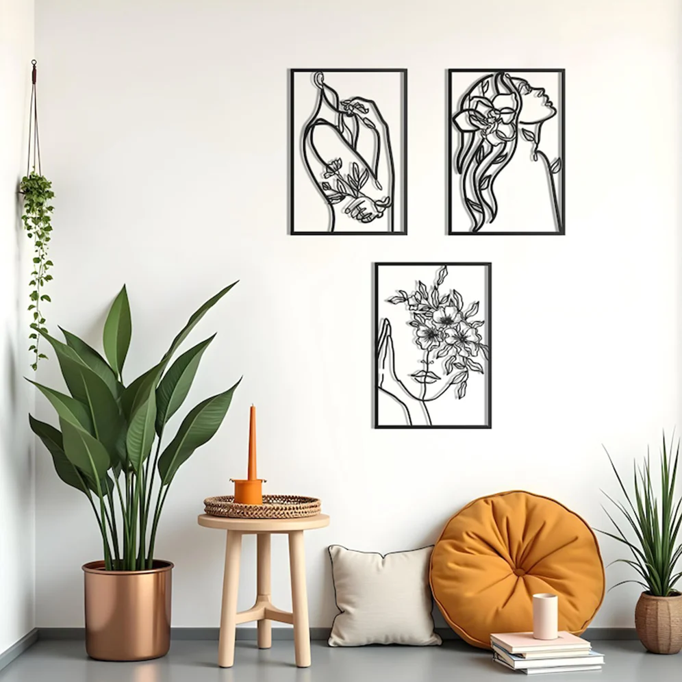 Minimalist Abstract Woman With Flower Metal Art Decor - Image 3