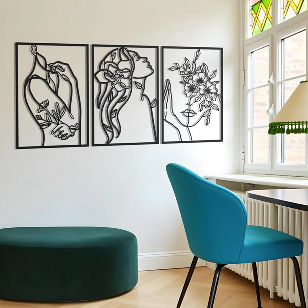 Minimalist Abstract Woman With Flower Metal Art Decor - Image 4
