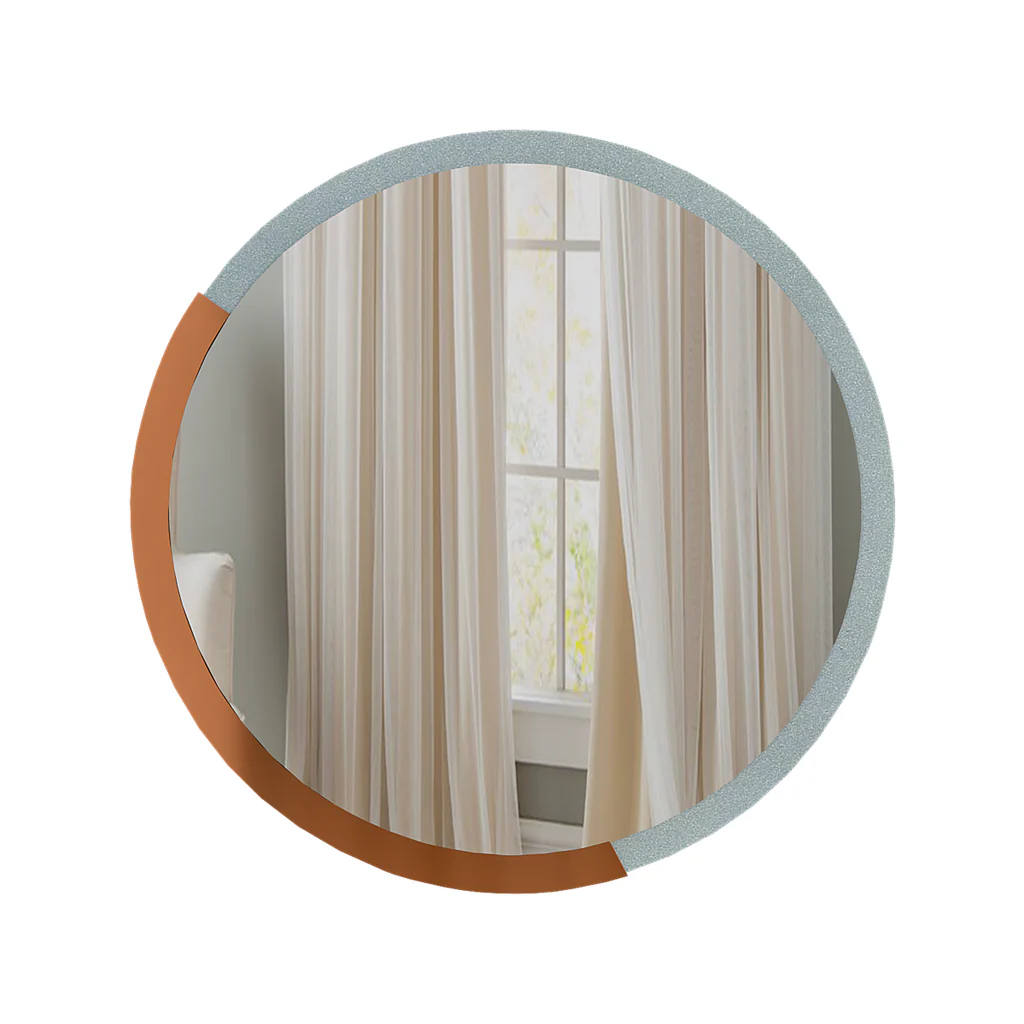 Minimalist Copper & Silver Finish Round Wooden Wall Mirror - Image 2