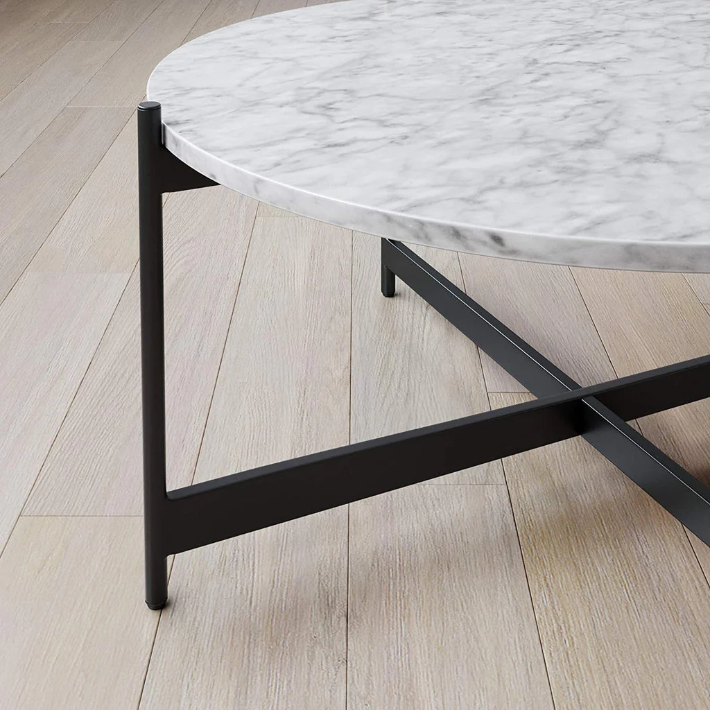 Minimalist Matte Finish Black Metal Centre Table In Criss Cross Design - Image 4