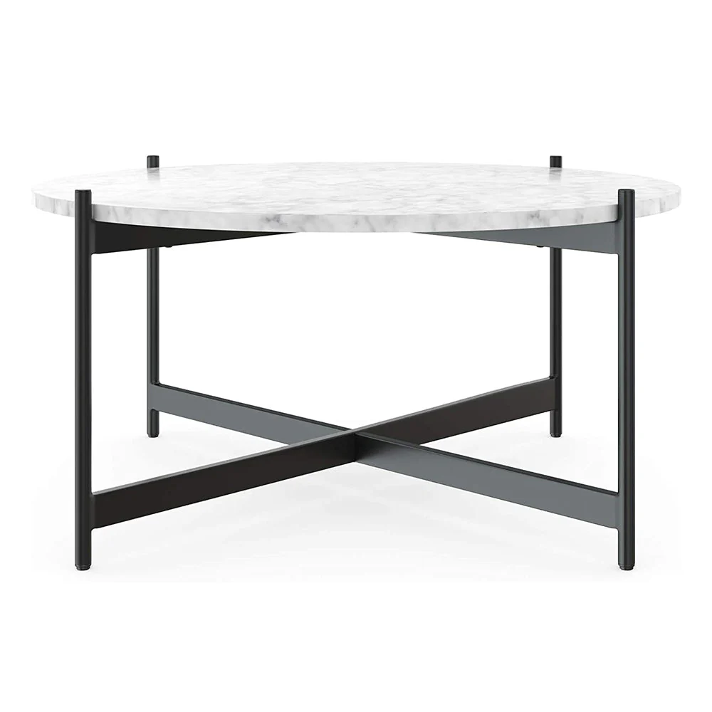 Minimalist Matte Finish Black Metal Centre Table In Criss Cross Design - Image 5