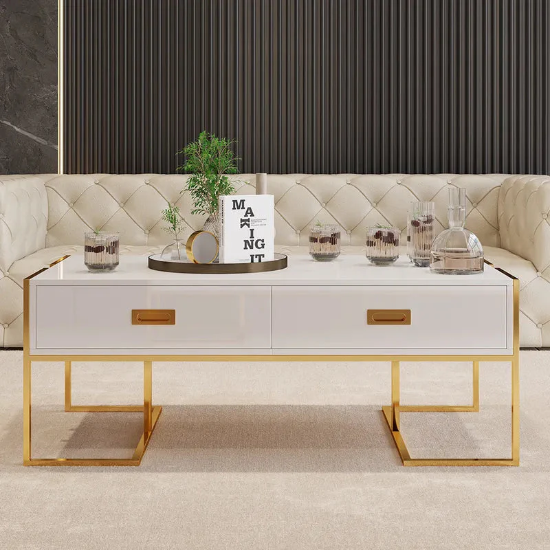 White Center Table with Four Drawers and Gold Base - Image 2