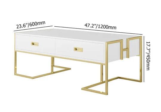 White Center Table with Four Drawers and Gold Base - Image 5