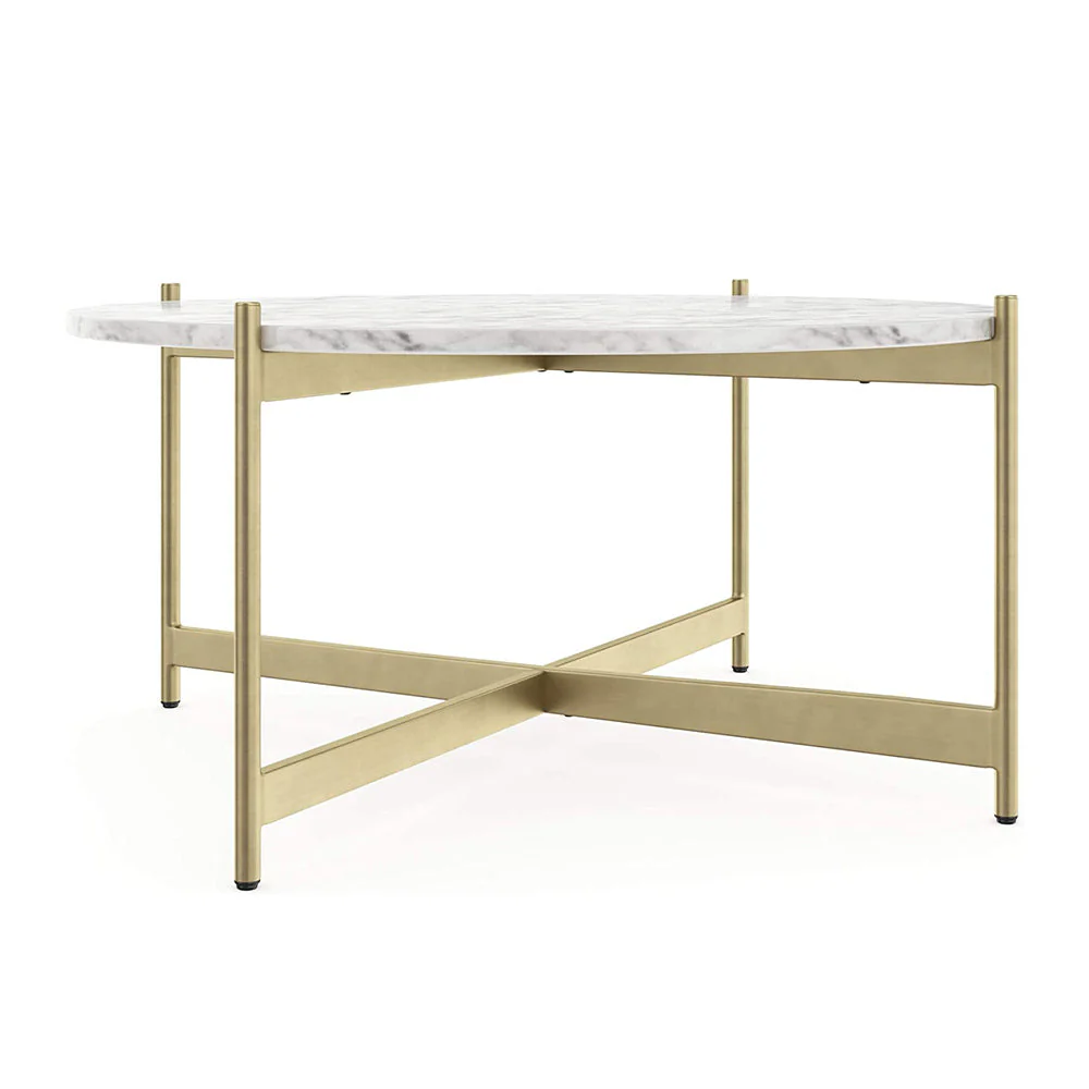 Minimalist Metal Center Table in Criss Cross Matte Finish Gold Base - Image 4