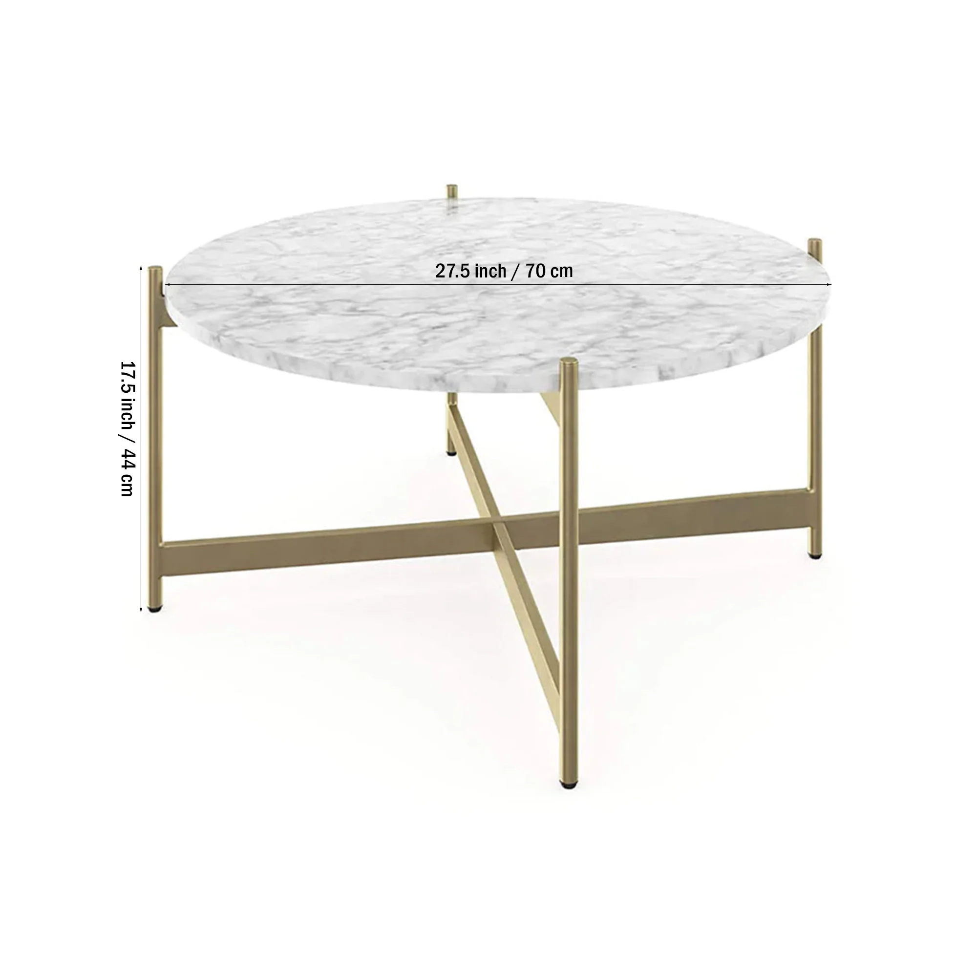 Minimalist Metal Center Table in Criss Cross Matte Finish Gold Base - Image 6