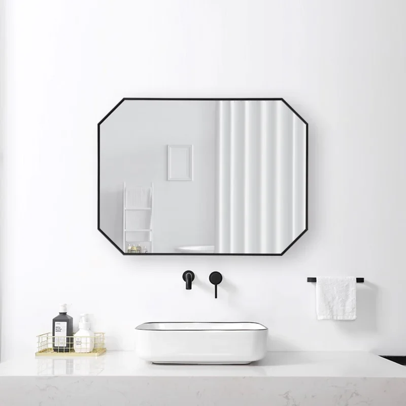Minimalist Rectangular Designer Black Metal Finish Bathroom Mirror - Image 3