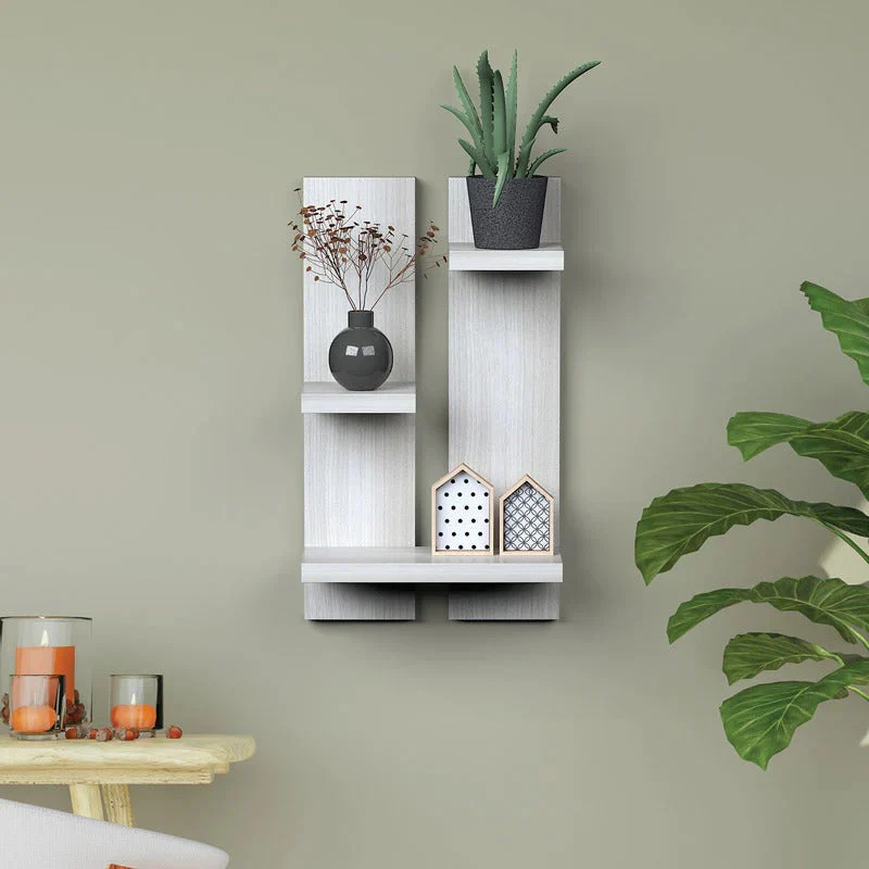 Modern Asymmetrical Shelving White Rectangular Wall Decor