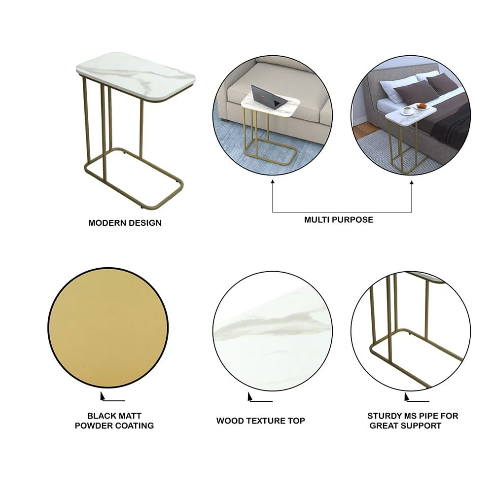 Minimalist Stylish Artistic Designer Side Table with Golden Metal Finish - Image 7
