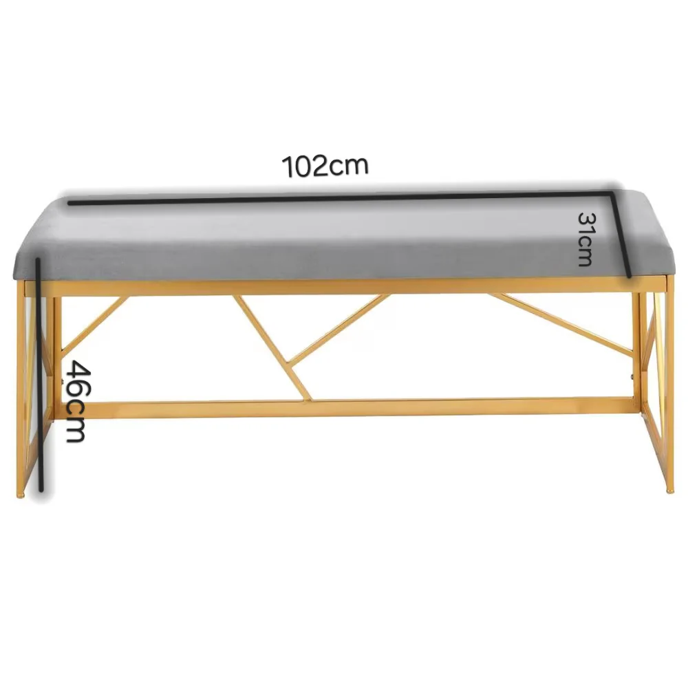 Minimalist Velvet Seating Bench with Designer Metal Legs - Image 6