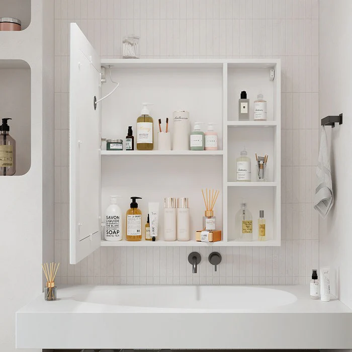 Minimalist Wall Cabinet with Backlit Mirror and Shelf Space - Image 3