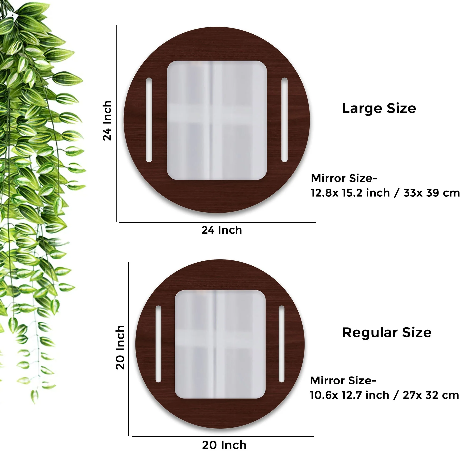 Minimalistic Brown Round Shape Wooden Wall Mirror - Image 3