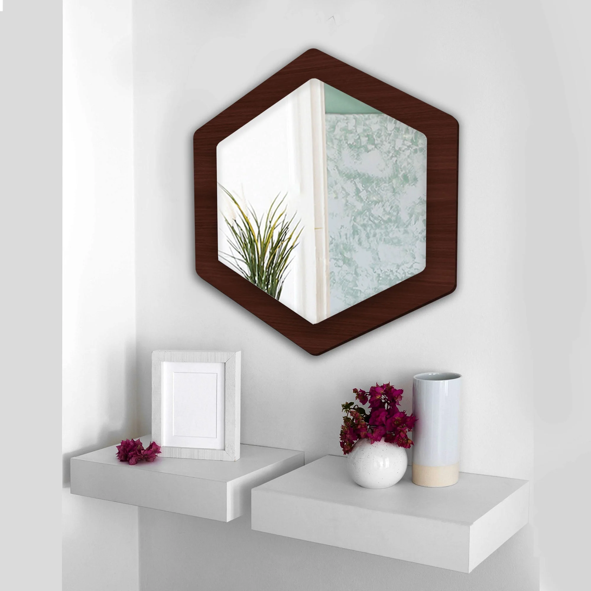 Minimalistic Geometrical Shape Wooden Wall Mirror - Image 2