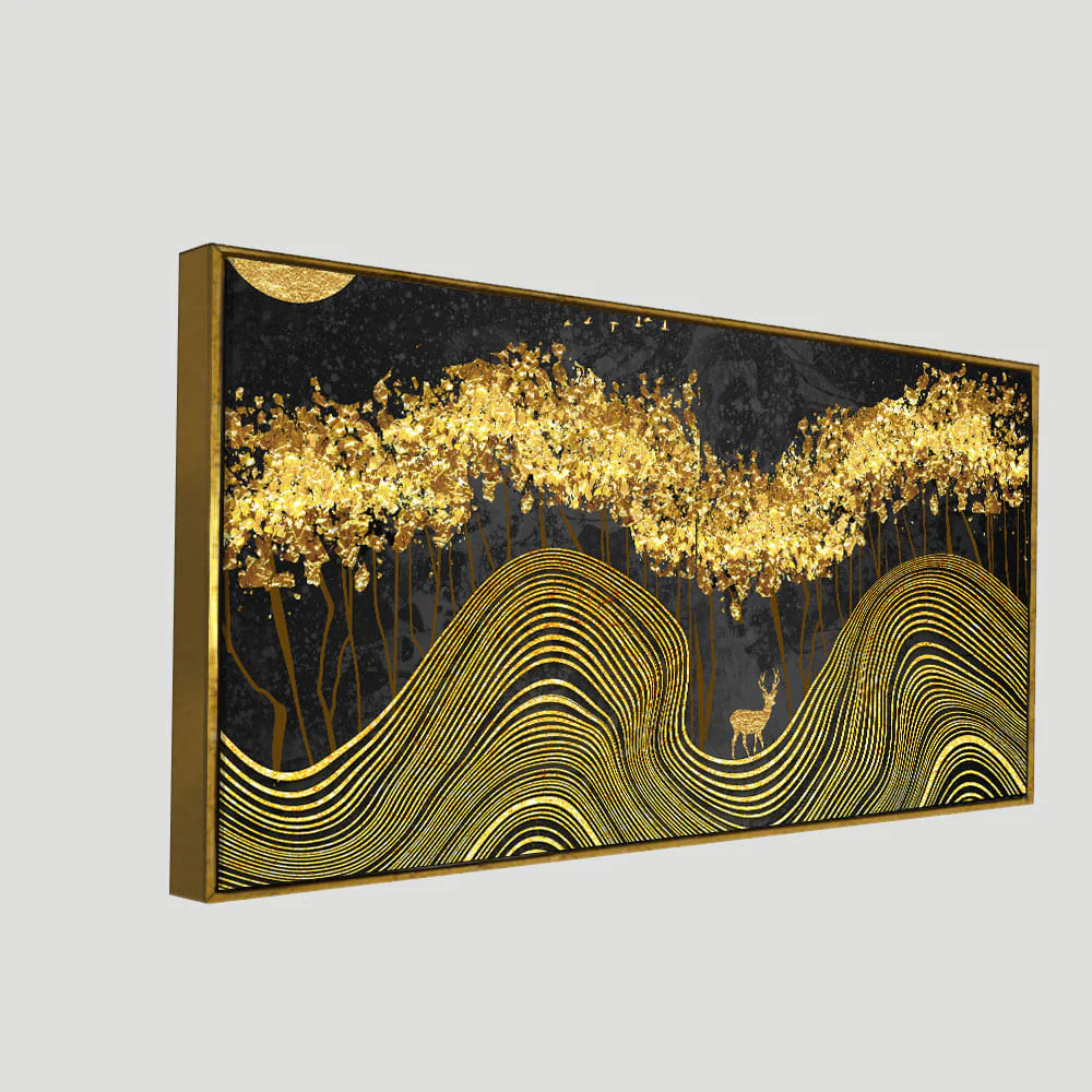Miraculous Landscape with Golden Deer Texture Canvas Wall Painting - Image 5