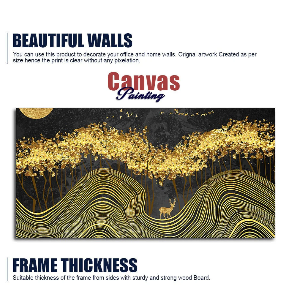 Miraculous Landscape with Golden Deer Texture Canvas Wall Painting - Image 6
